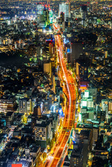 modern city skyline night view in Tokyo, Japan