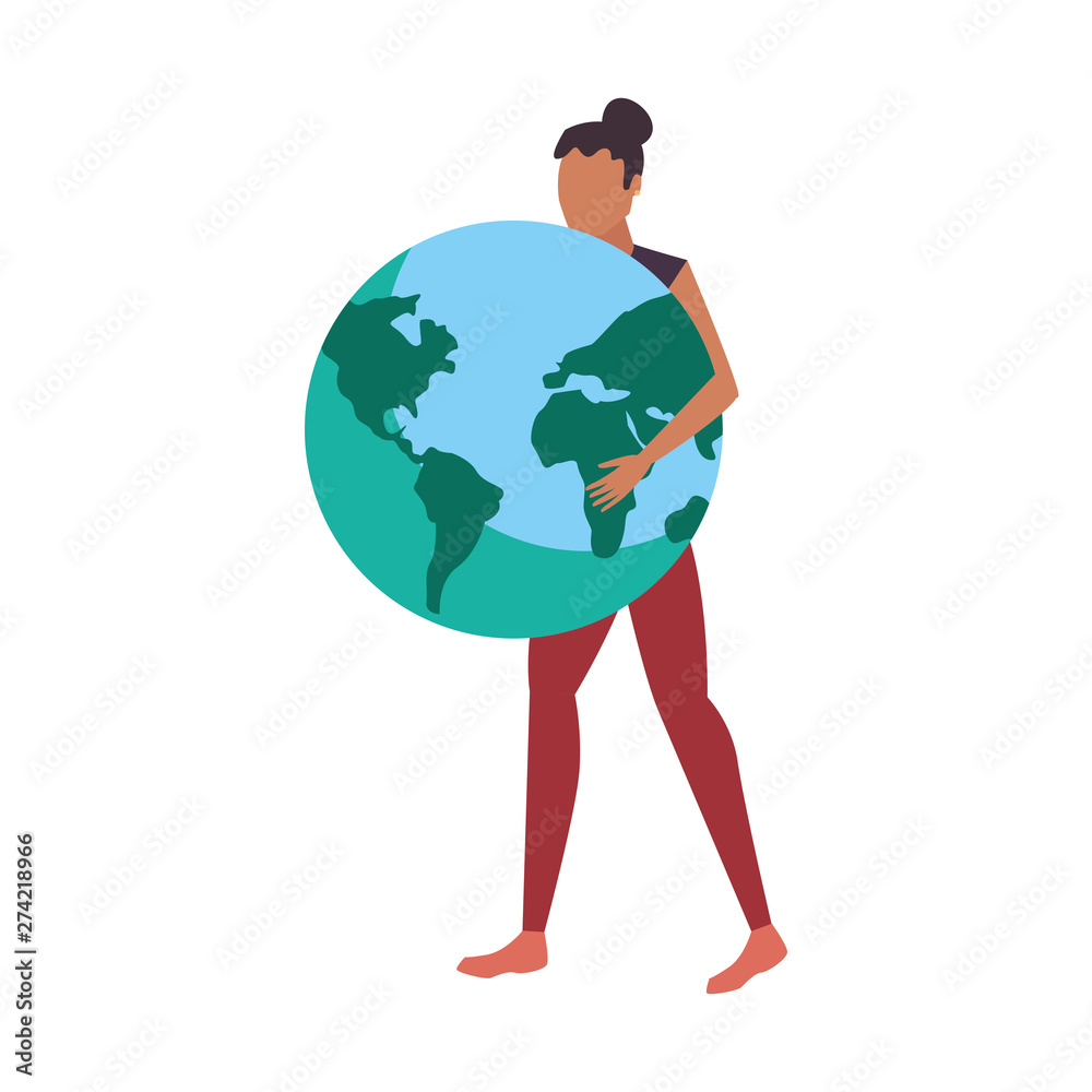 Wall mural woman holding world globe map