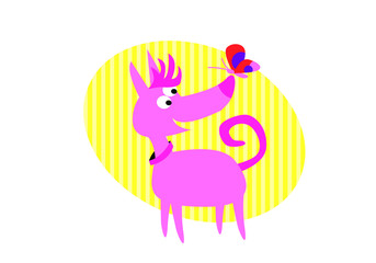 happy dog with a butterfly. vector drawing for illustrations