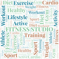 Fototapeta premium Fitness Studio word cloud. Wordcloud made with text only.