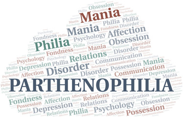 Parthenophilia word cloud. Type of Philia.