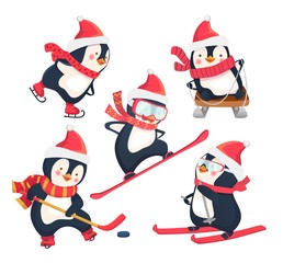 active penguins in winter concept