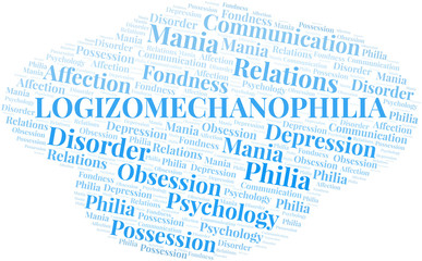 Obraz premium Logizomechanophilia word cloud. Type of Philia.