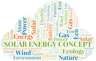 Solar Energy Concept word cloud. Wordcloud made with text only.