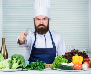 Vegetarian salad with fresh vegetables. Cuisine culinary. Vitamin. Dieting organic food. angry bearded man. chef recipe. Healthy food cooking. Mature hipster with beard. Choosing right