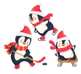 active penguins in winter concept