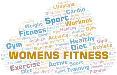 Obraz premium Womens Fitness word cloud. Wordcloud made with text only.