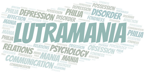 Lutramania word cloud. Type of mania, made with text only.