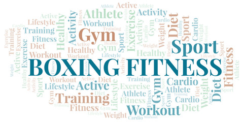 Obraz premium Boxing Fitness word cloud. Wordcloud made with text only.