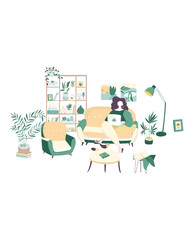 Illustrations concept corona virus COVID-19. The company allows employees to work from home to avoid viruses. Vector illustration