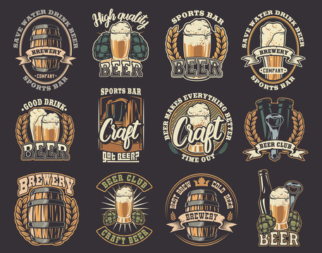 Big set of vector illustrations on the beer theme.