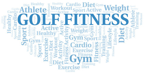 Golf Fitness word cloud. Wordcloud made with text only.