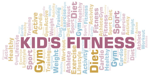 Kid's Fitness word cloud. Wordcloud made with text only.