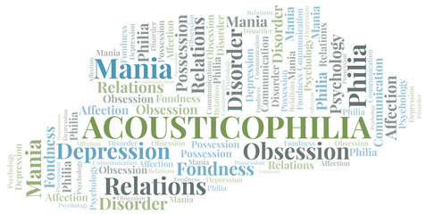 Fototapeta premium Acousticophilia word cloud. Type of Philia.