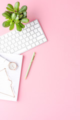 Business background with female accessories. Top view
