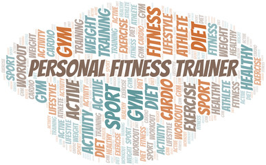 Obraz premium Personal Fitness Trainer word cloud. Wordcloud made with text only.