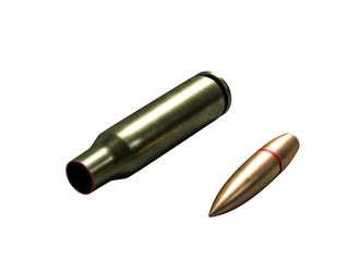 pistol cartridge 5.45x39 mm, Russian and Soviet army, isolated. 3d rendering