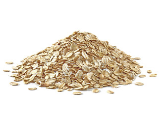 Oat flakes heap or pile isolated on white background
