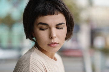 Portrait of beautiful sensual woman with brown eyes.