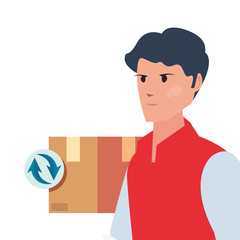 man with package fast delivery logistic icon vector ilustrate