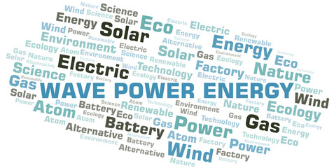 Wave Power Energy word cloud. Wordcloud made with text only.
