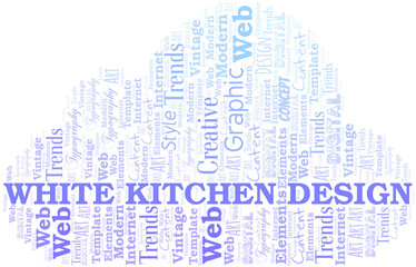 White Kitchen Design word cloud. Wordcloud made with text only.