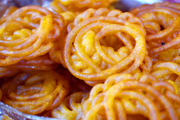 indian and pakistani jalebi sweet close up.