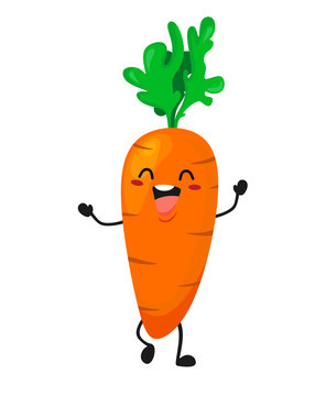 Fun and bright carrot in a cartoon style. Vector isolate on white background.