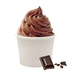 Blank paper or cardboard cup with soft chocolate ice cream isolated on white background