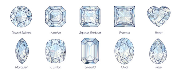 Ten popular diamond shapes with titles on white background. - obrazy, fototapety, plakaty