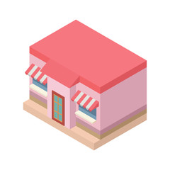 Cute pink isometric shop, vector image