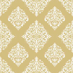 Classic seamless vector pattern. Damask orient ornament. Classic vintage golden and white background. Orient ornament for fabric, wallpaper and packaging