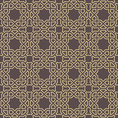 Seamless background for your designs. Modern vector ornament. Geometric abstract brown and golden pattern