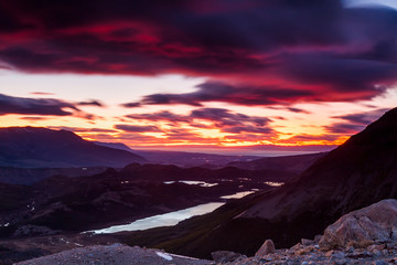Fototapeta na wymiar Beautiful mountain scenery on the background of colorful sunset.