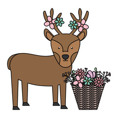 reindeer with flowers in straw basket bohemian style character