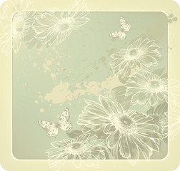 Background template with blooming daisies and butterflies hand-drawing,vector illustration - 274229104