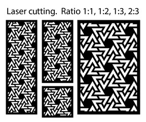Laser pattern. Set of decorative vector panels for laser cutting. Template for interior partition in arabesque style. Ratio 1:1,1:2,1:3,2:3