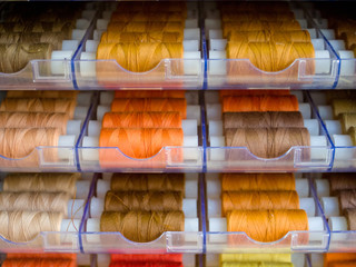 Colorful threads on a showcase