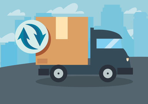 Truck Cardboard Box Magnifiying Glass Icon Icon Vectorillustrate