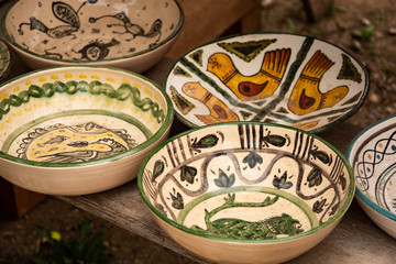 wood plates with ancient pattern