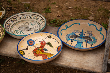 wood plates with ancient pattern