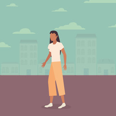 woman walking in the city street