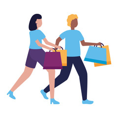 man and woman with shopping bags