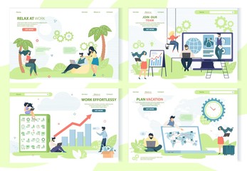 Naklejka premium Set Banner Inscription Relax at Work Cartoon.