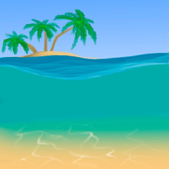 Fototapeta na wymiar island with palms among the ocean
