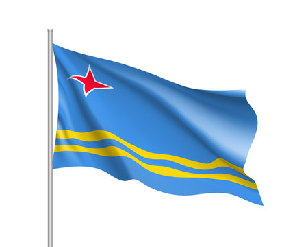 Waving flag of Aruba island in Caribbean sea