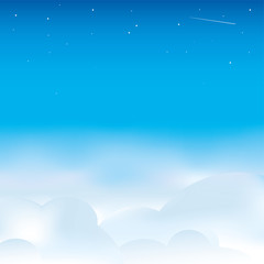 Cloudscape background. Open sky with clouds and stars.