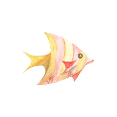 Watercolor colorful fish. Perfect for summer and kids projects.