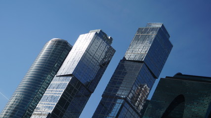 Fototapeta premium MOSCOW - SEPTEMBER 17, 2018: Oblique view of Moscow-City skyscrapers.