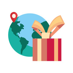 Obraz premium world gift box fast delivery logistic icon vectorillustrate